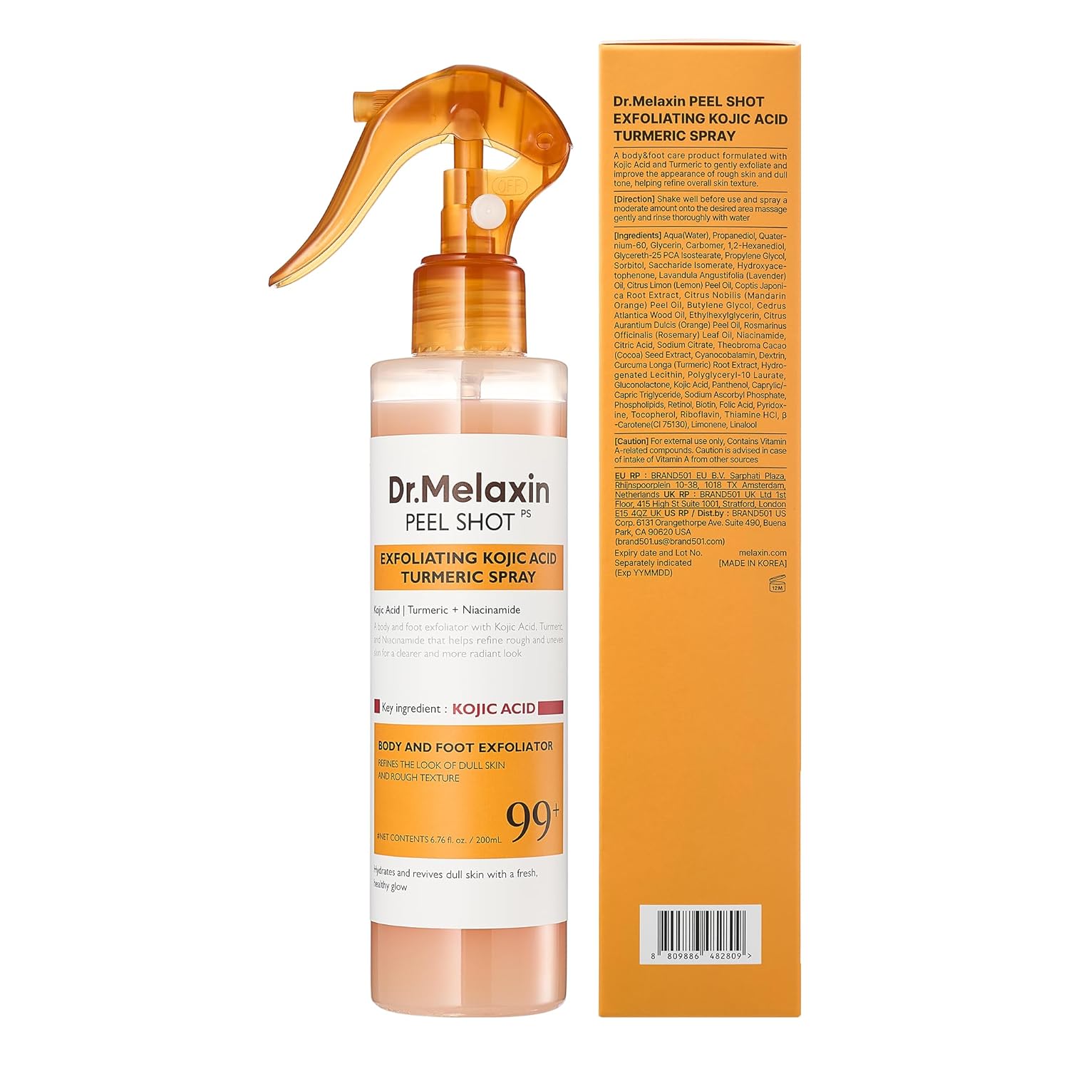 Viral Dr.Melaxin Body Peel Shot Spray Face Peeling Kojic Acid Turmeric Spray
